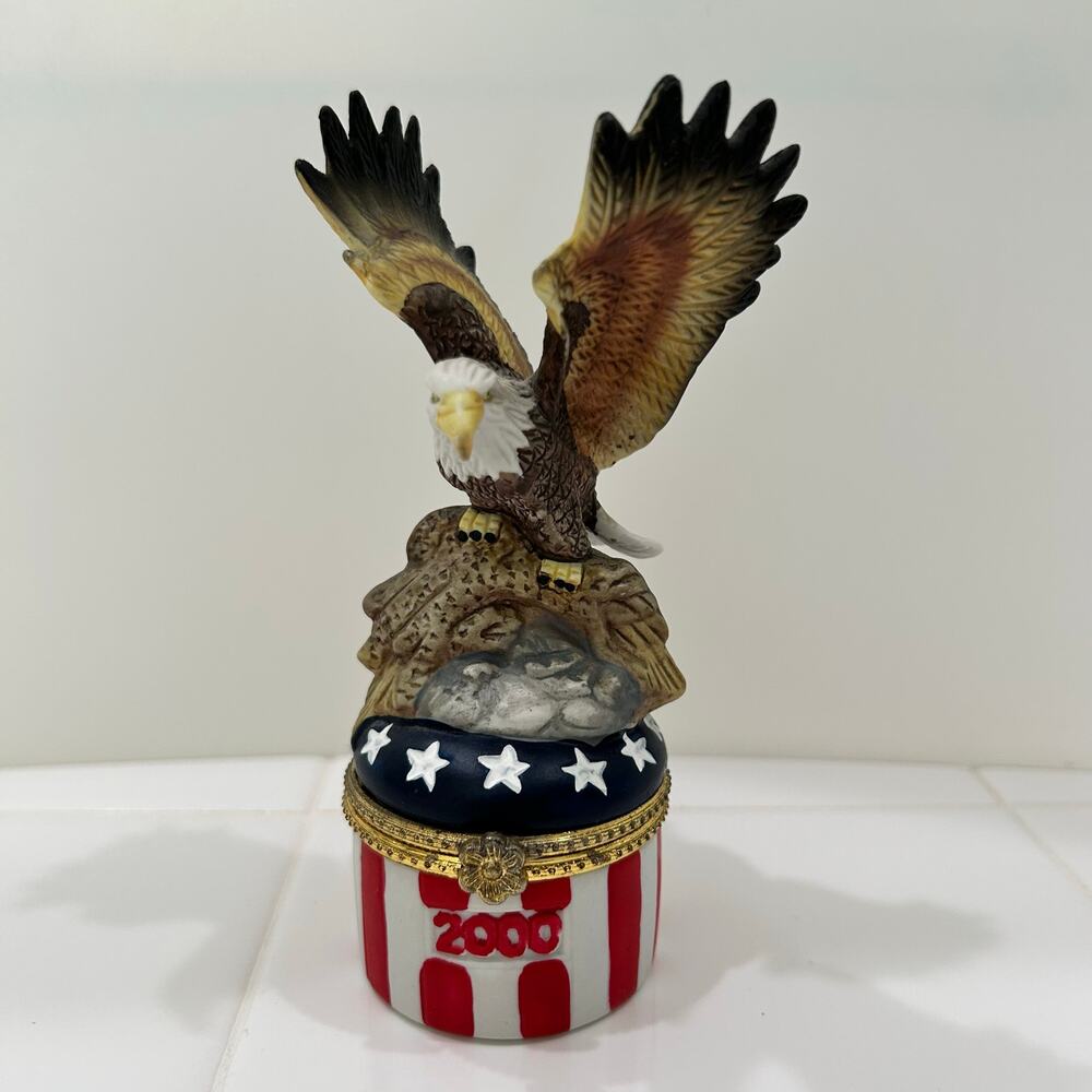 2000 American Eagle Trinket Box Patriotic Hand Crafted Eagle Stars & Stripes